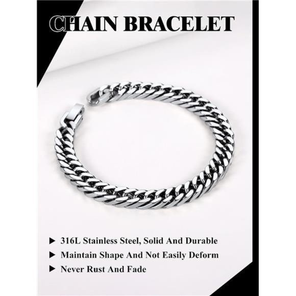 Stainless Steel Plated Link Chain Bracelet for Men 7.4/8.2/9 Inch Length Jewelry - Picture 2 of 7